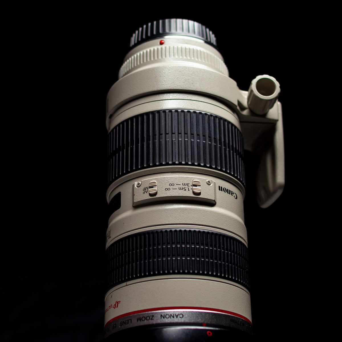 Photographed from below the Canon 70-200mm lens carries much more power and mass than the previous photo.